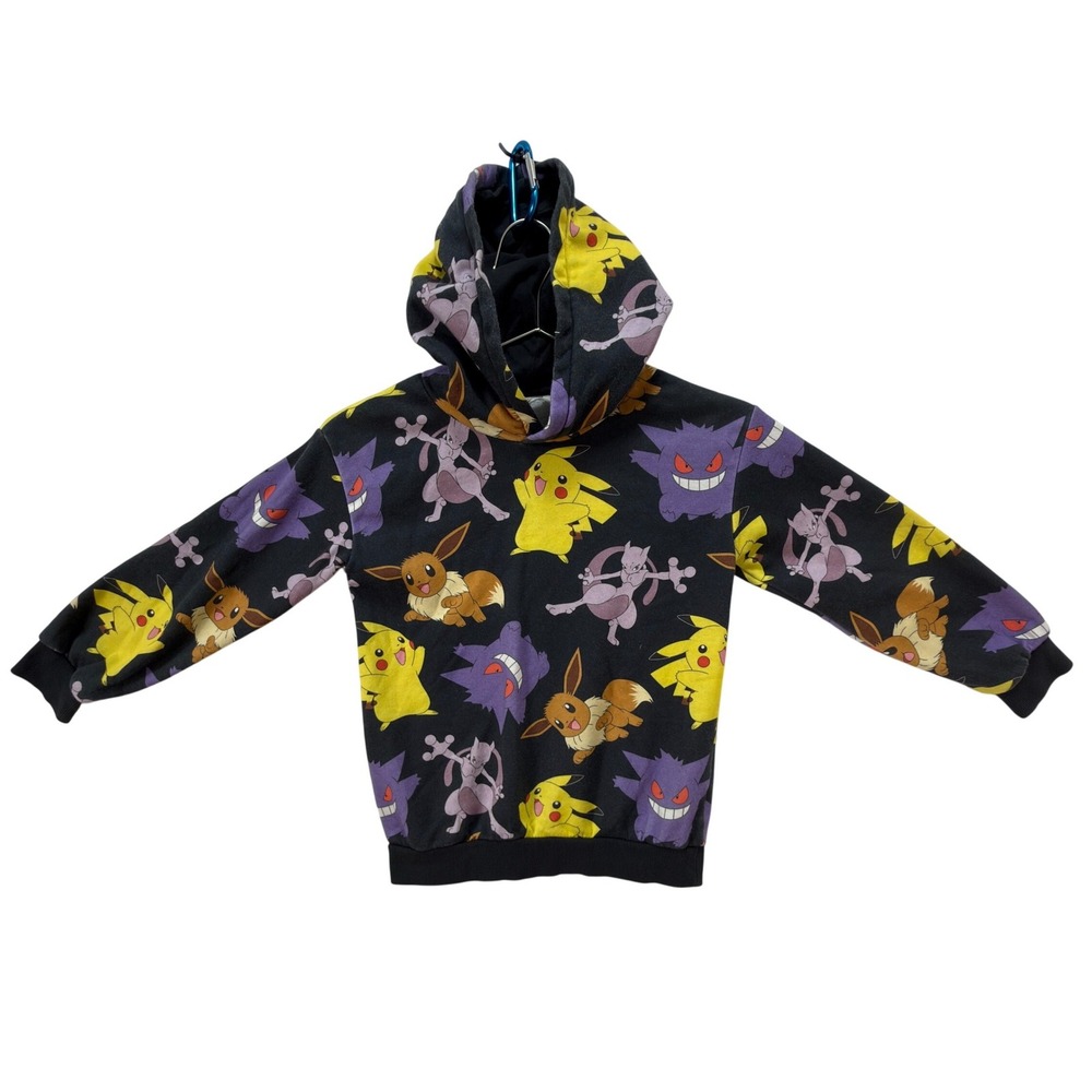 H&M + Pokemon Pullover Hoodie Girls 6X Black Pikachu Eevee Gengar Mewtwo Anime